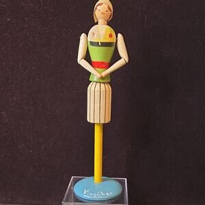 Virgiker hand painted wooden girl folk art figurine signed, Sweden